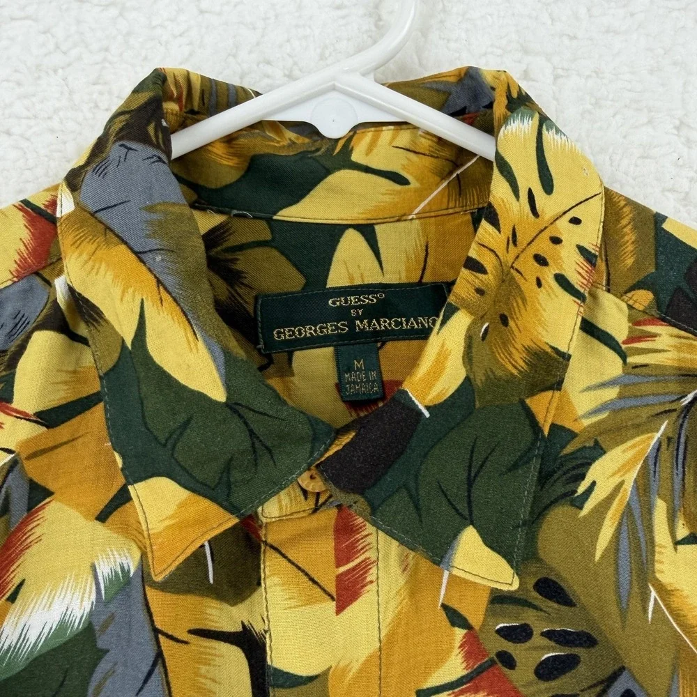Vintage Guess Georges Marciano Shirt Mens Medium Yellow Hawaiian Aloha Rayon‎